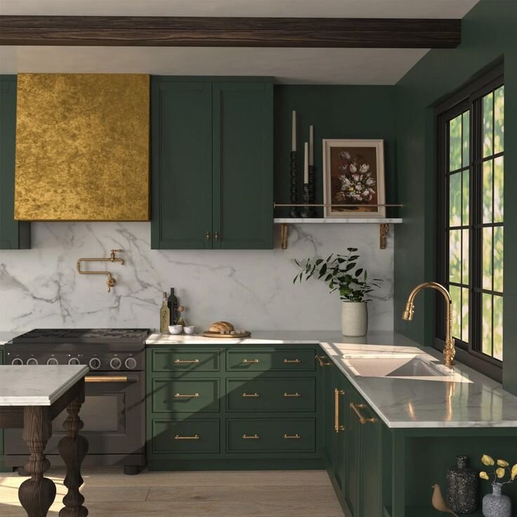 green kitchen cabinets ideas for hardware and countertop