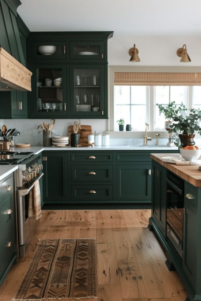 green kitchen cabinets ideas for hardware and countertop