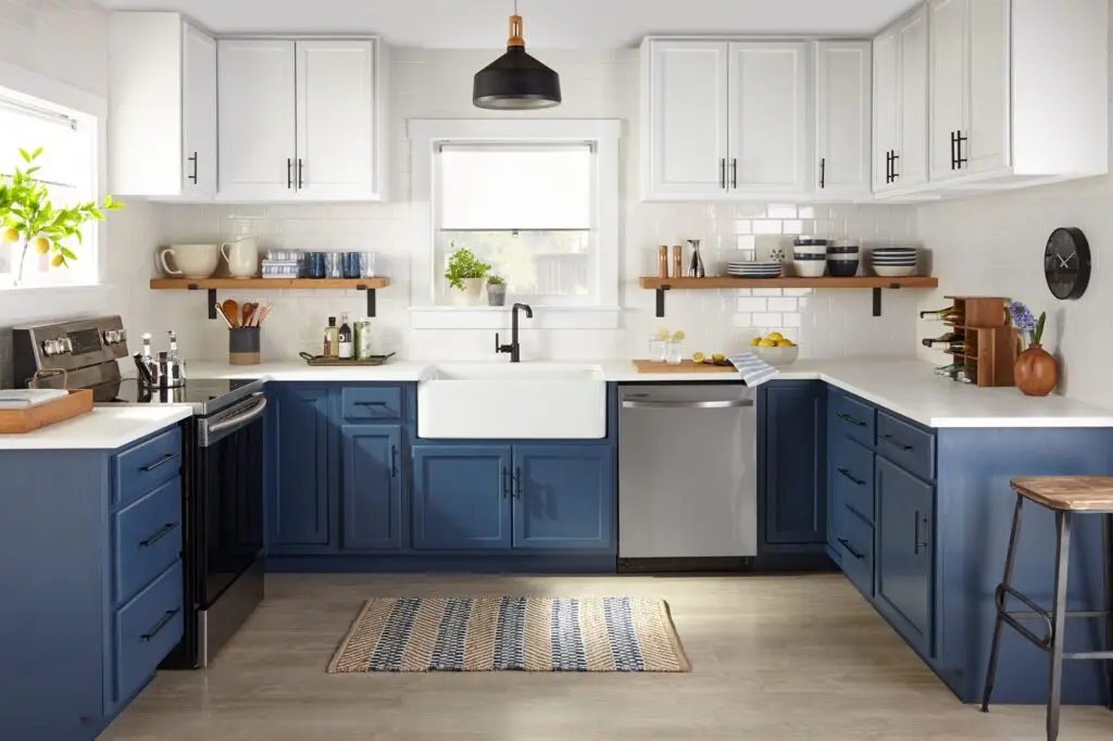 Blue grey kitchen cabinet color