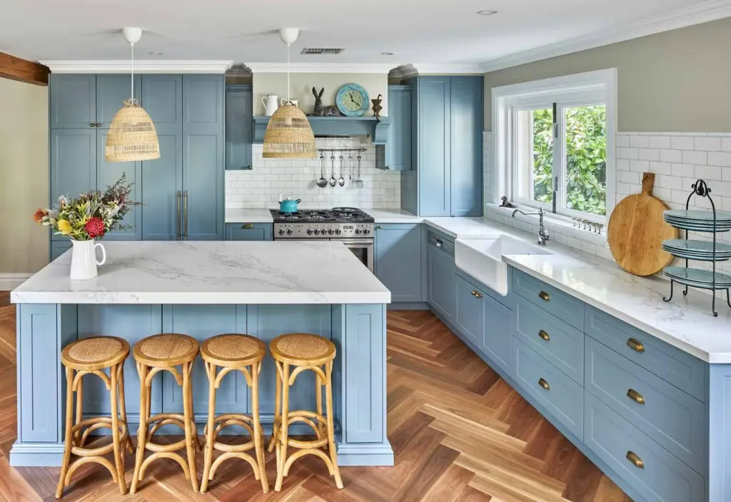 Blue grey kitchen cabinet color