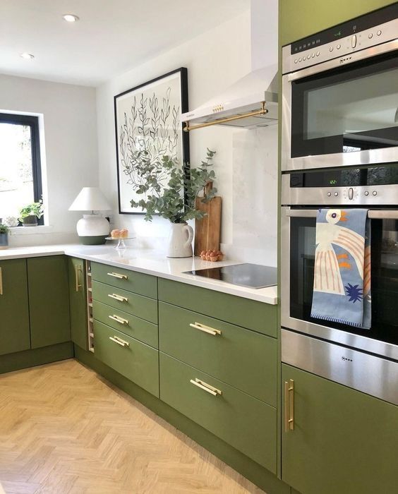 green kitchen cabinets ideas for hardware and countertop