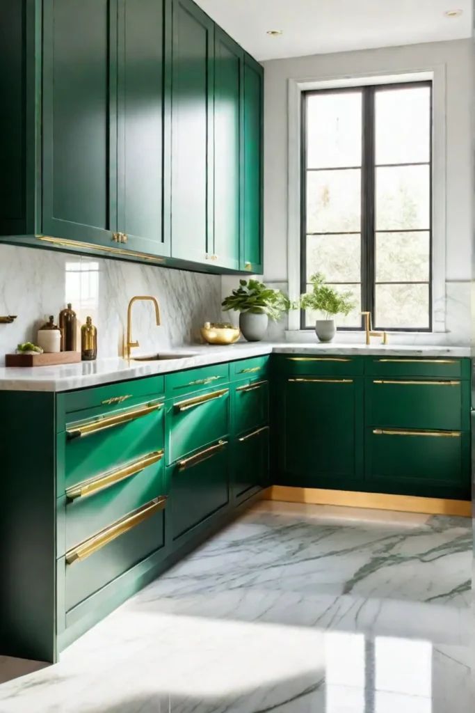 green kitchen cabinets ideas for hardware and countertop