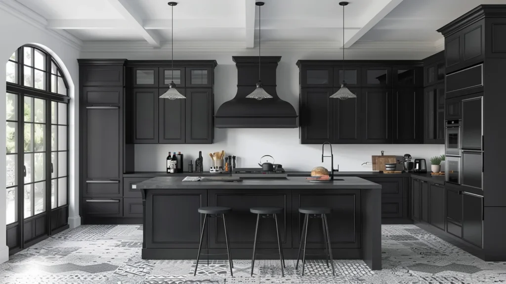  Galley Kitchen with Black Lower Cabinets and Concrete Countertops Ideas