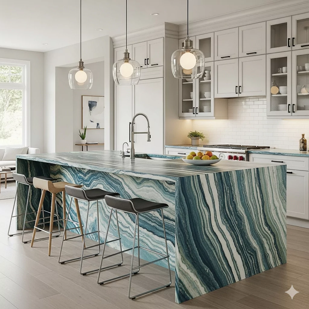 Aqua Fusion Quartzite Brazil Kitchen