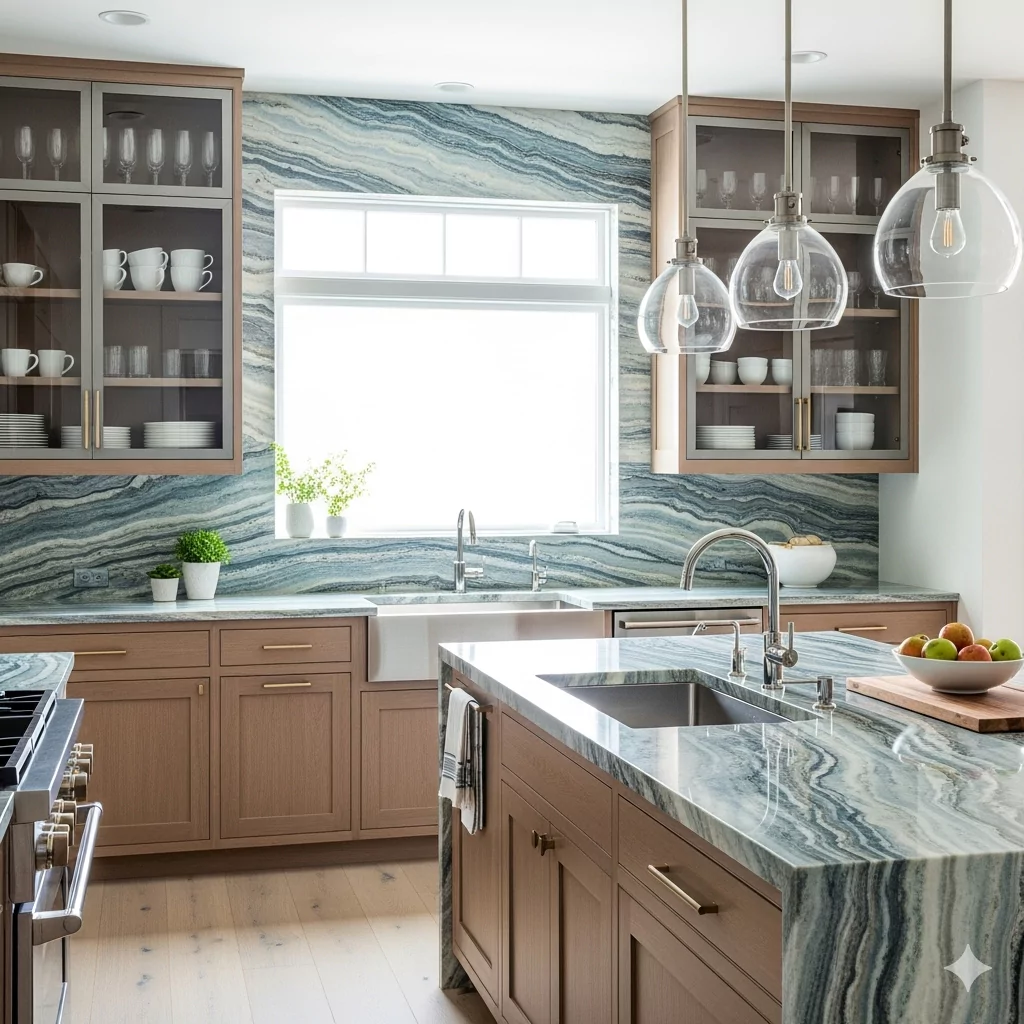 Aqua Fusion Quartzite Brazil Kitchen