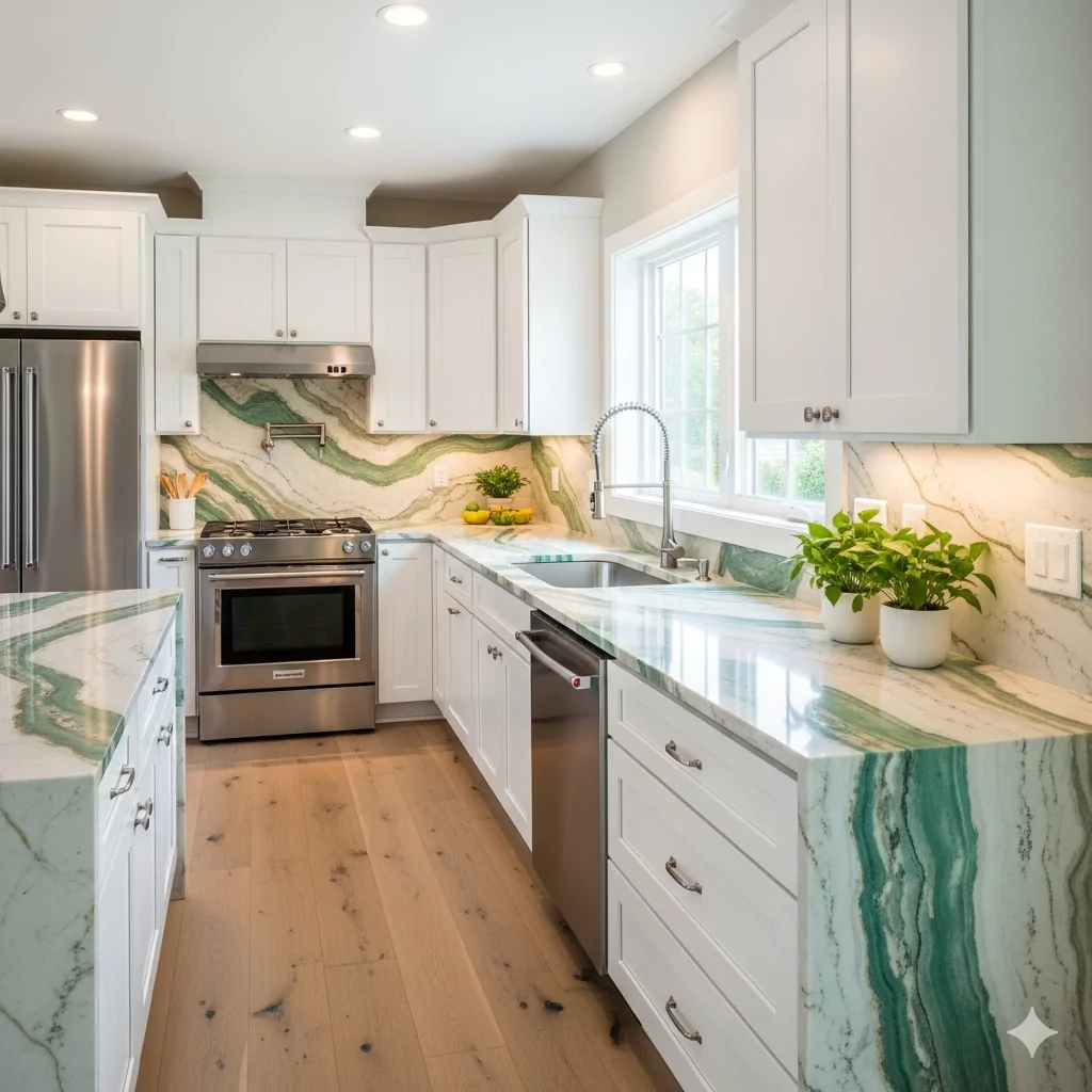 Aqua Fusion Quartzite Brazil Kitchen