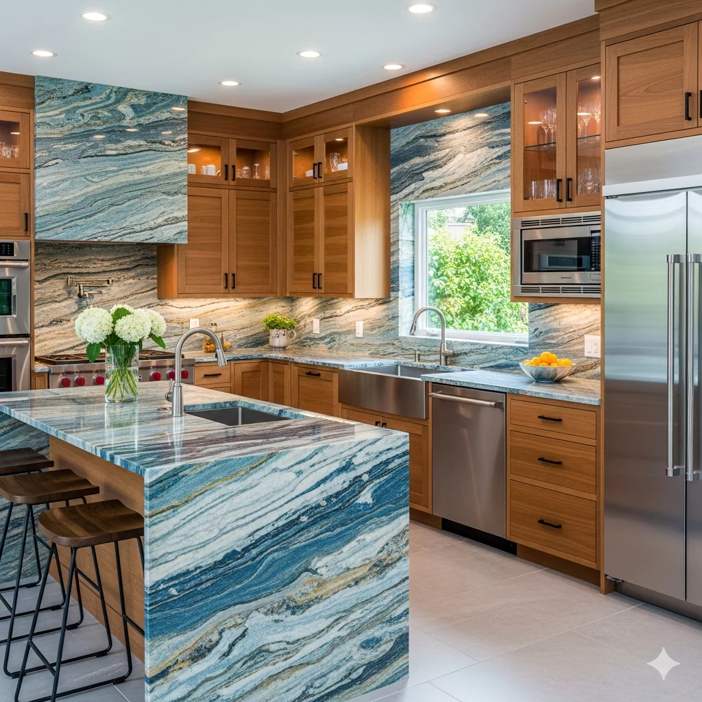 Aqua Fusion Quartzite Brazil Kitchen