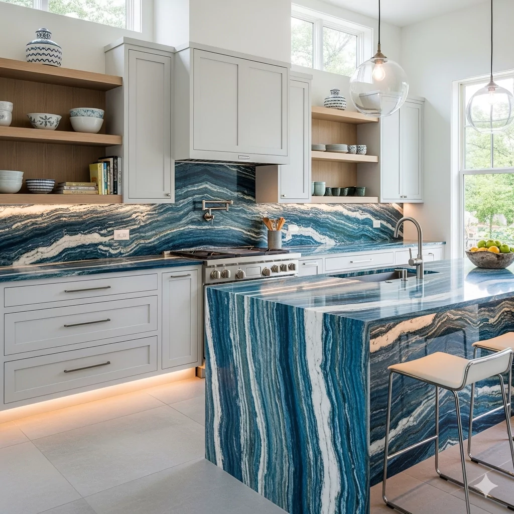 Aqua Fusion Quartzite Brazil Kitchen