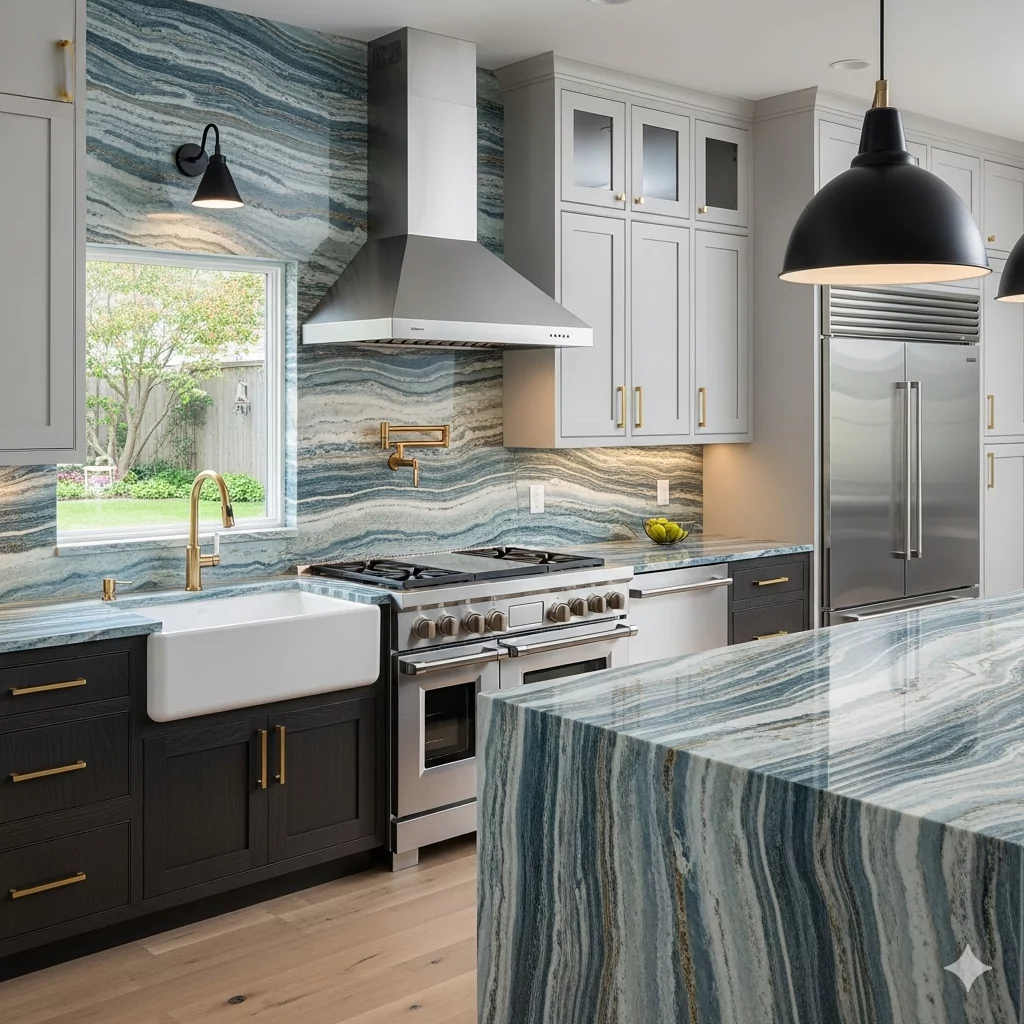 Aqua Fusion Quartzite Brazil Kitchen